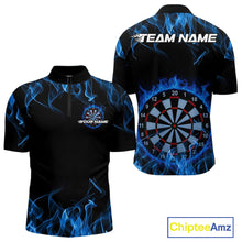 Load image into Gallery viewer, Custom Black And Blue Flame Dartboard Dart Quarter-Zip Shirts For Men, Dart Players Outfits IPHW9962