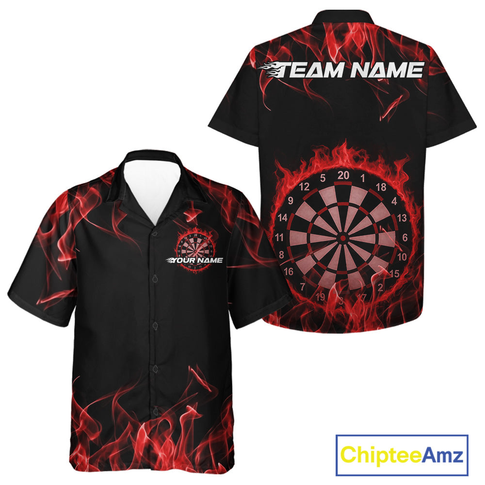 Custom Black And Red Flame Dartboard Dart Hawaiian Shirts For Men And Women, Dart Players Outfits IPHW9963