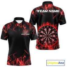 Load image into Gallery viewer, Custom Black And Red Flame Dartboard Dart Polo Shirts For Men, Dart Players Outfits IPHW9963