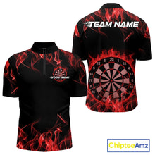 Load image into Gallery viewer, Custom Black And Red Flame Dartboard Dart Quarter-Zip Shirts For Men, Dart Players Outfits IPHW9963