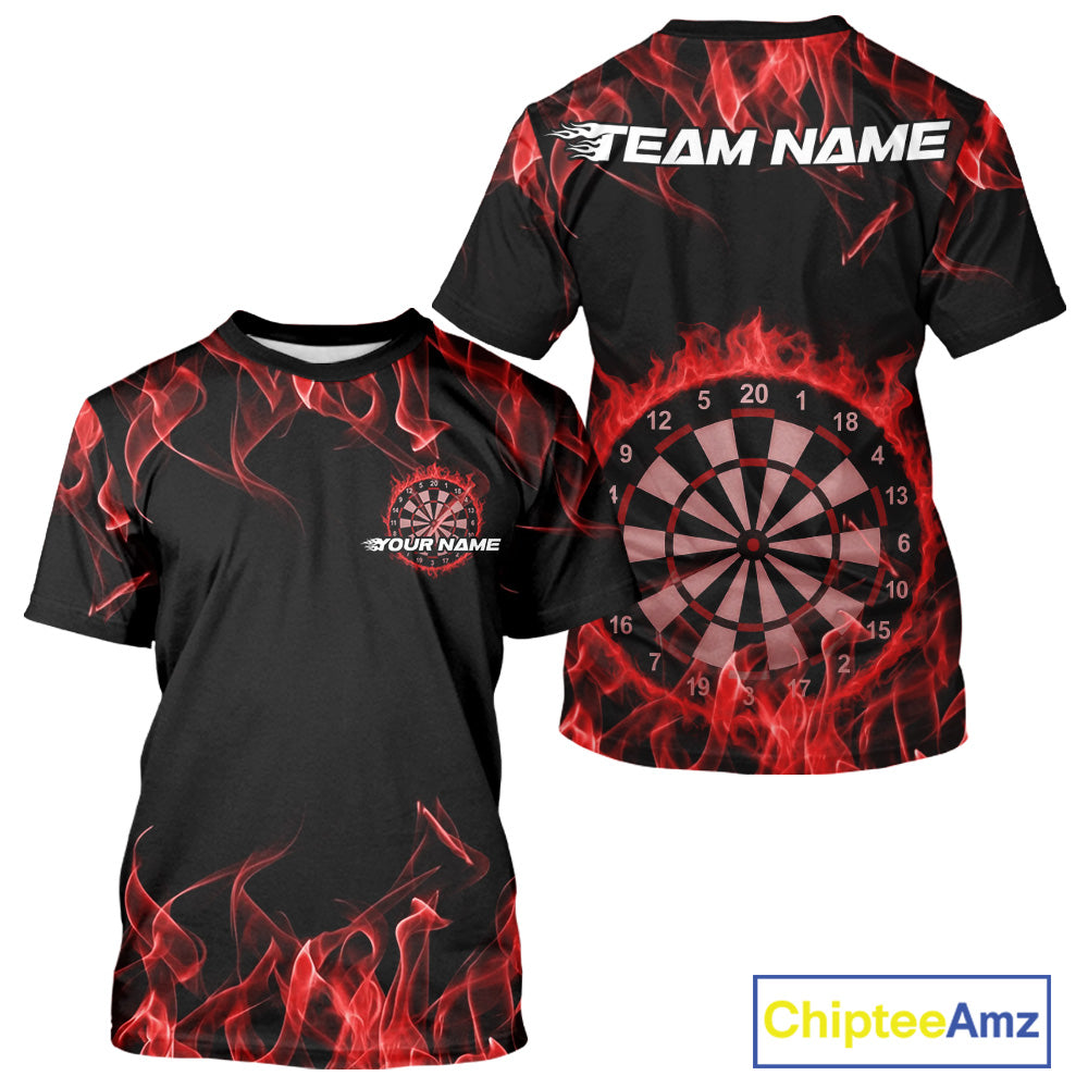 Custom Black And Red Flame Dartboard Dart T-Shirts For Men, Dart Players Outfits IPHW9963