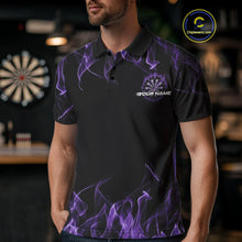 Load image into Gallery viewer, Custom Black And Purple Flame Dartboard Dart Polo Shirts For Men, Dart Players Outfits IPHW9964