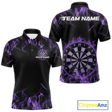 Load image into Gallery viewer, Custom Black And Purple Flame Dartboard Dart Polo Shirts For Men, Dart Players Outfits IPHW9964