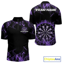 Load image into Gallery viewer, Custom Black And Purple Flame Dartboard Dart Quarter-Zip Shirts For Men, Dart Players Outfits IPHW9964