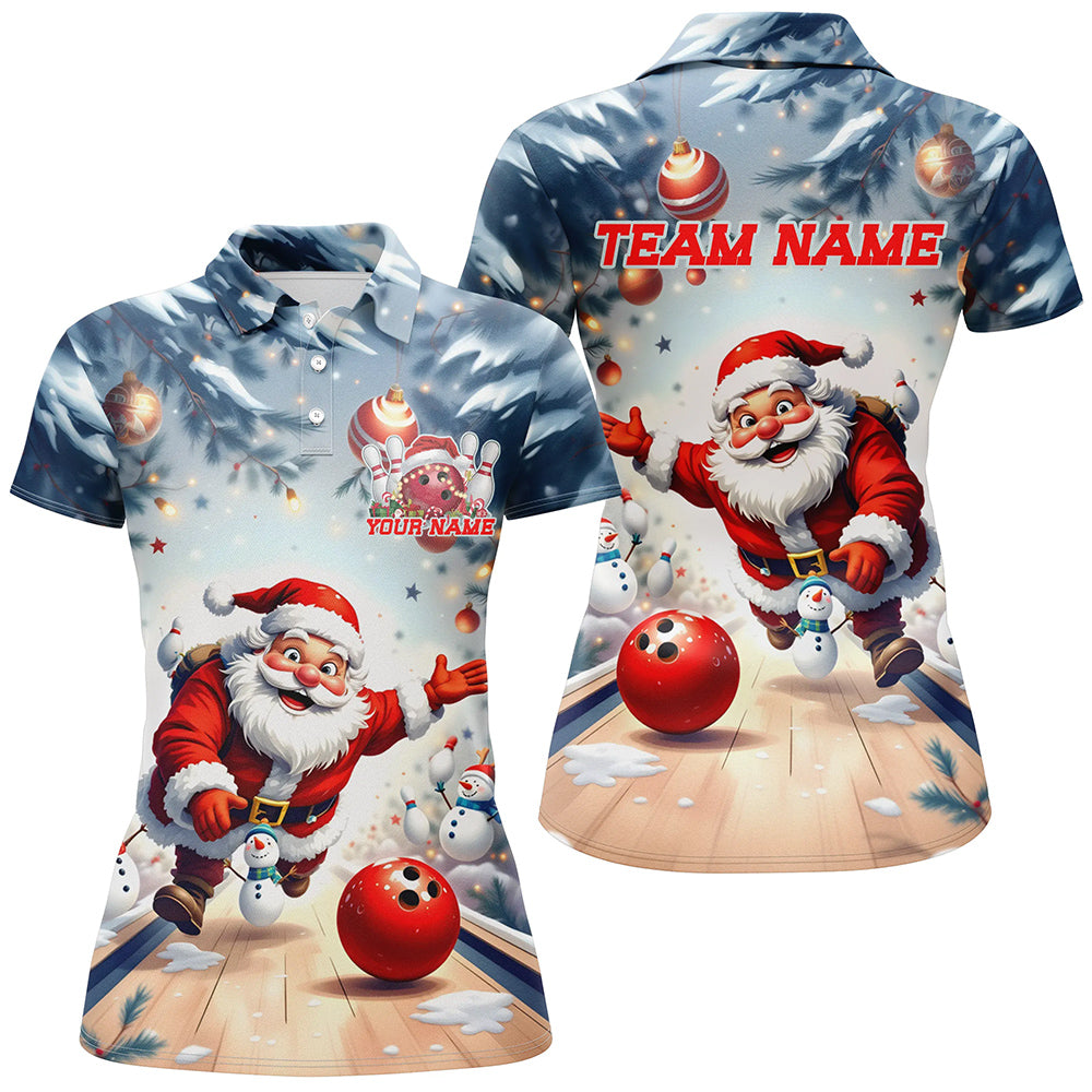 Funny Santa Playing Bowling Custom Christmas Ladies Bowling Shirt, Christmas Bowlers Outfit IPHW7845