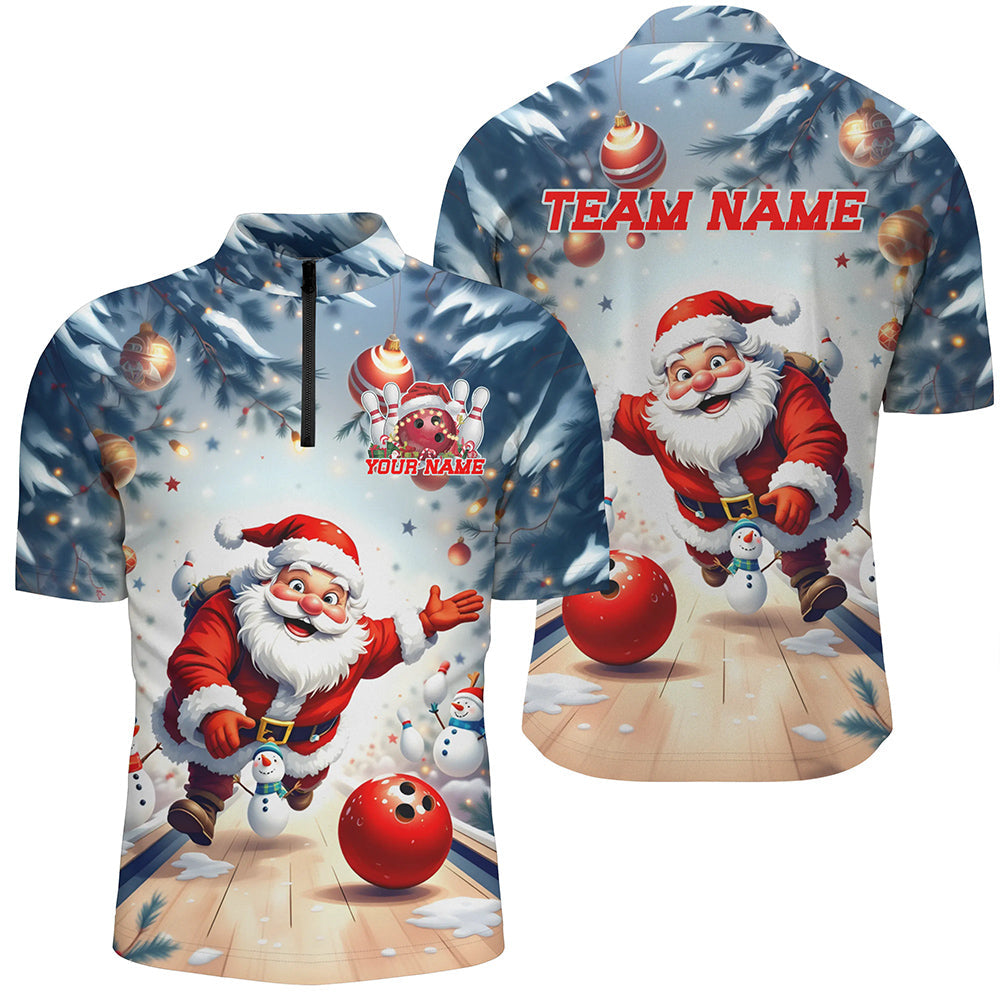 Funny Santa Playing Bowling Custom Christmas Bowling Shirts For Men, Christmas Bowlers Outfits IPHW7845