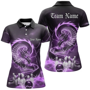 Custom Black And Purple Thunder Lightning Dragon Bowling Polo Shirts For Women Bowling Jerseys IPHW8075