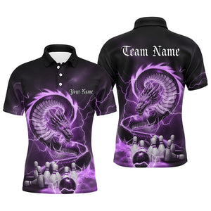 Custom Black And Purple Thunder Lightning Dragon Bowling Polo Shirts For Men Bowling Jerseys IPHW8075