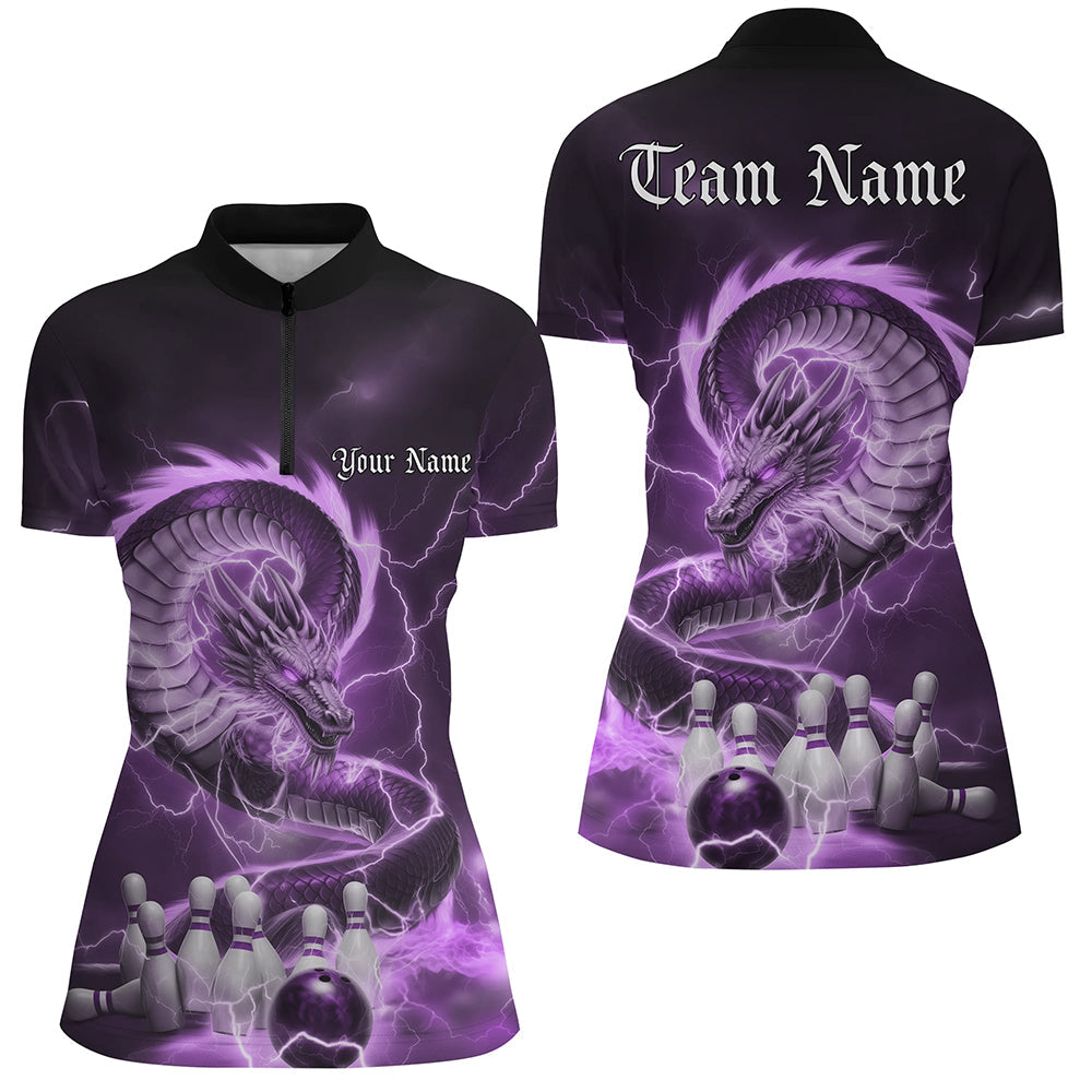 Custom Purple Thunder Lightning Dragon Bowling Quarter-Zip Shirts For Women Jerseys IPHW8075