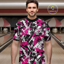 Load image into Gallery viewer, Custom Graffity Pink Camo Bowling Team Men Quarter-Zip Shirts, Camouflage Bowling Jerseys IPHW10214