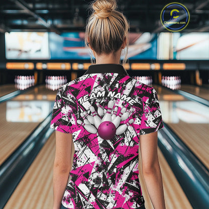 Custom Graffity Pink Camo Bowling Team Women Shirts, Camouflage Bowling Jerseys IPHW10214