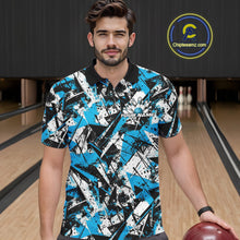 Load image into Gallery viewer, Custom Graffity Blue Camo Bowling Team Men Polo Shirts, Camouflage Bowling Jerseys IPHW10215