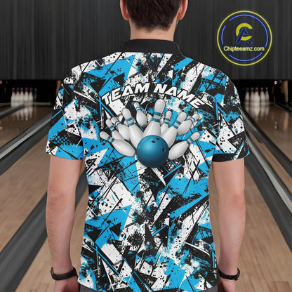 Custom Graffity Blue Camo Bowling Team Men Polo Shirts, Camouflage Bowling Jerseys IPHW10215