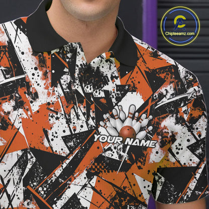 Custom Graffity Orange Camo Bowling Team Men Polo Shirts, Camouflage Bowling Jerseys IPHW10216