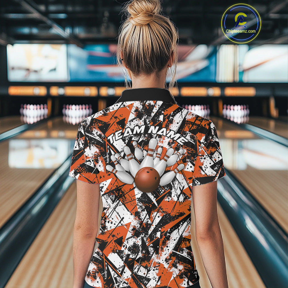 Load image into Gallery viewer, Custom Graffity Orange Camo Bowling Team Women Polo Shirts, Camouflage Bowling Jerseys IPHW10216