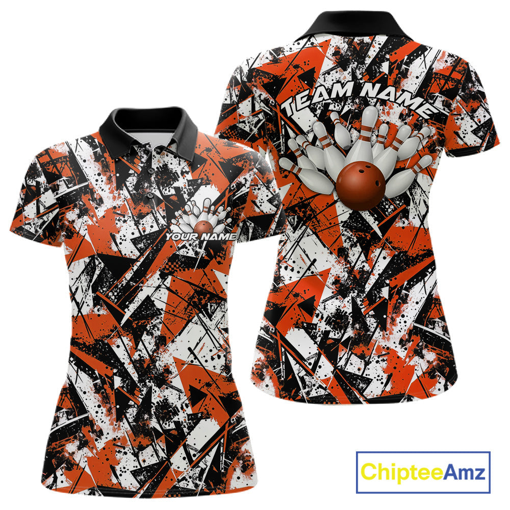 Load image into Gallery viewer, Custom Graffity Orange Camo Bowling Team Women Polo Shirts, Camouflage Bowling Jerseys IPHW10216