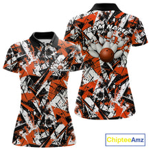 Load image into Gallery viewer, Custom Graffity Orange Camo Bowling Team Women Polo Shirts, Camouflage Bowling Jerseys IPHW10216