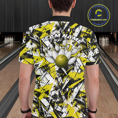 Custom Graffity Yellow Camo Bowling Team Men Polo Shirts, Camouflage Bowling Jerseys IPHW10217