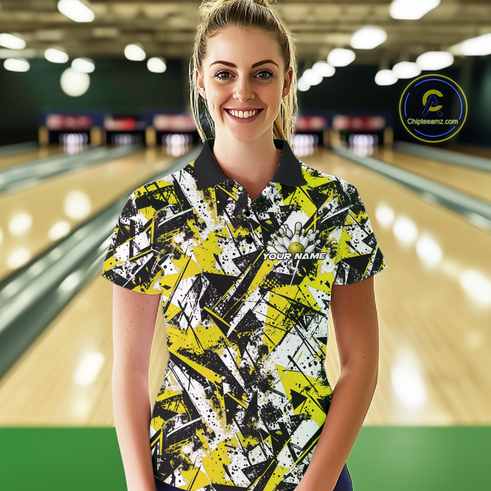 Load image into Gallery viewer, Custom Graffity Yellow Camo Bowling Team Women Polo Shirts, Camouflage Bowling Jerseys IPHW10217