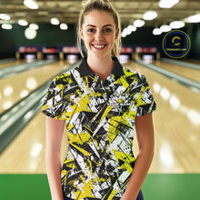 Load image into Gallery viewer, Custom Graffity Yellow Camo Bowling Team Women Polo Shirts, Camouflage Bowling Jerseys IPHW10217