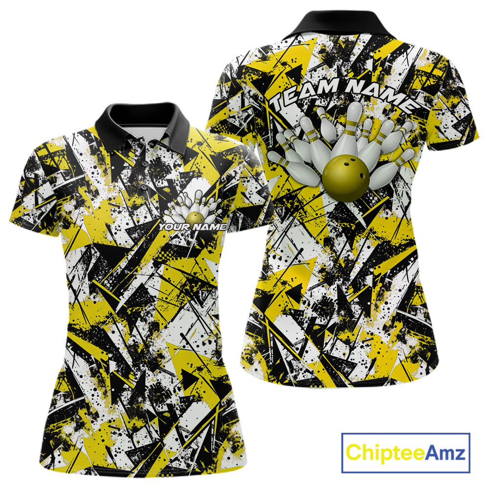 Load image into Gallery viewer, Custom Graffity Yellow Camo Bowling Team Women Polo Shirts, Camouflage Bowling Jerseys IPHW10217