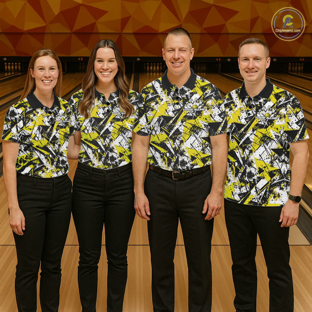 Custom Graffity Yellow Camo Bowling Team Men Polo Shirts, Camouflage Bowling Jerseys IPHW10217