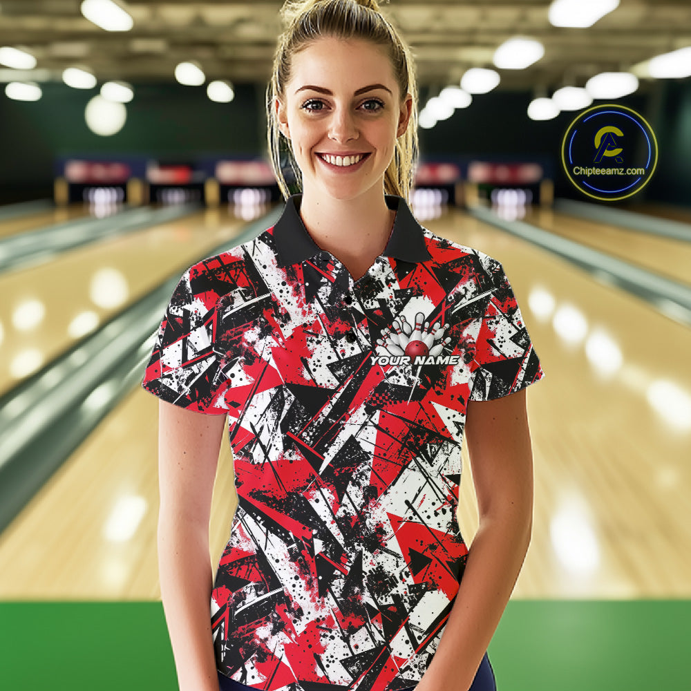 Load image into Gallery viewer, Custom Graffity Red Camo Bowling Team Women Polo Shirts, Camouflage Bowling Jerseys IPHW10218