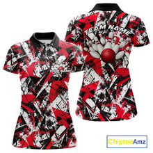 Load image into Gallery viewer, Custom Graffity Red Camo Bowling Team Women Polo Shirts, Camouflage Bowling Jerseys IPHW10218