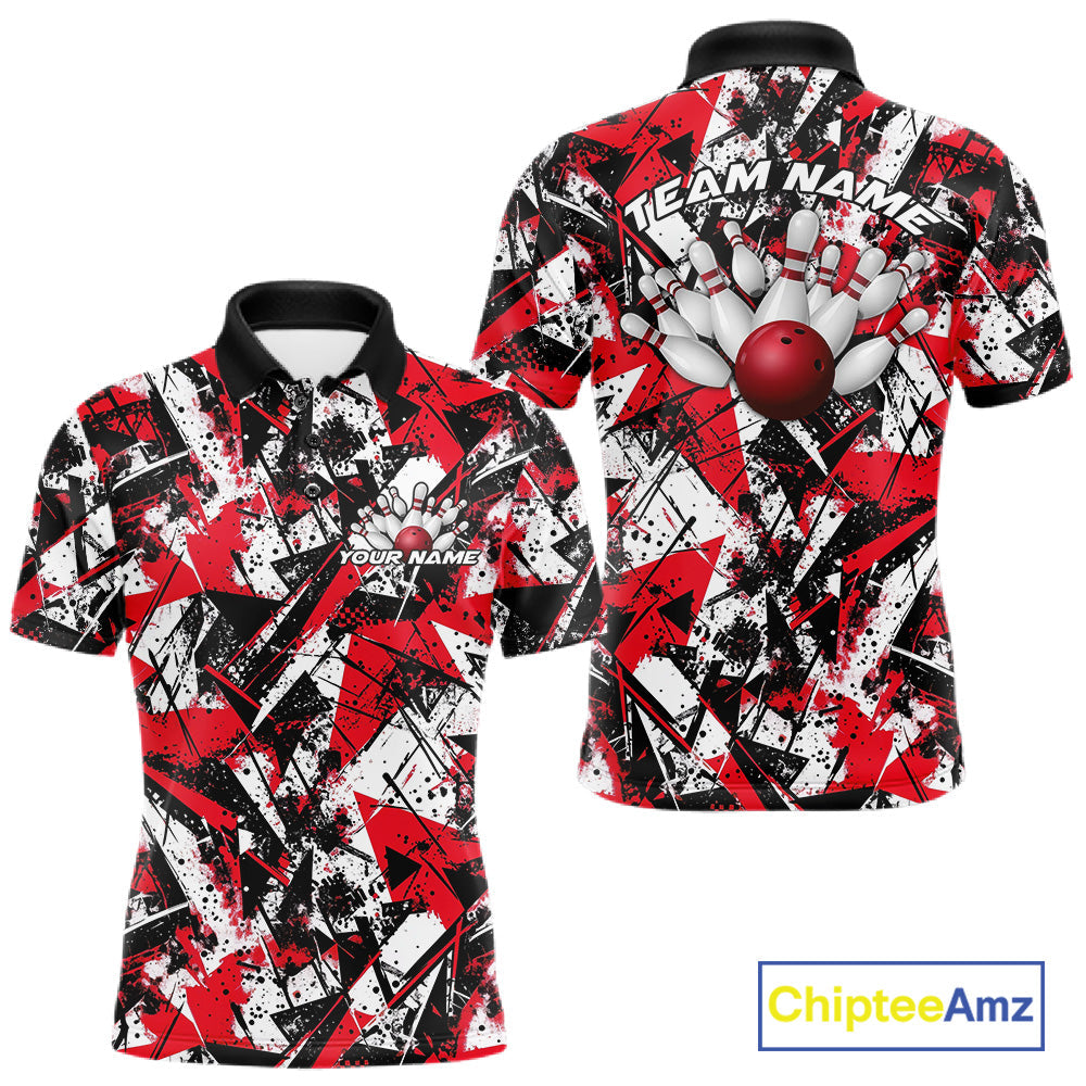 Custom Graffity Red Camo Bowling Team Men Polo Shirts, Camouflage Bowling Jerseys IPHW10218