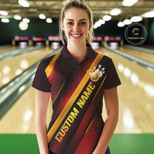 Load image into Gallery viewer, Custom Red And Gold Bowling Tournament Shirts For Women With Name, Bowler Outfit IPHW10645
