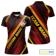 Load image into Gallery viewer, Custom Red And Gold Bowling Tournament Shirts For Women With Name, Bowler Outfit IPHW10645
