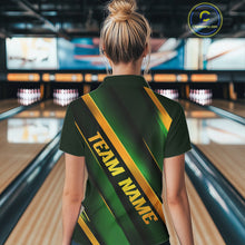 Load image into Gallery viewer, Custom Green And Gold Bowling Tournament Shirts For Women With Name, Bowler Outfit IPHW10647