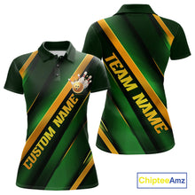 Load image into Gallery viewer, Custom Green And Gold Bowling Tournament Shirts For Women With Name, Bowler Outfit IPHW10647
