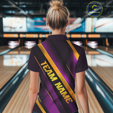 Load image into Gallery viewer, Custom Purple And Gold Bowling Tournament Shirts For Women With Names IPHW10648