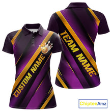 Load image into Gallery viewer, Custom Purple And Gold Bowling Tournament Shirts For Women With Names IPHW10648