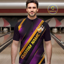 Load image into Gallery viewer, Custom Purple And Gold Bowling Tournament Shirts For Men And Women With Names IPHW10648