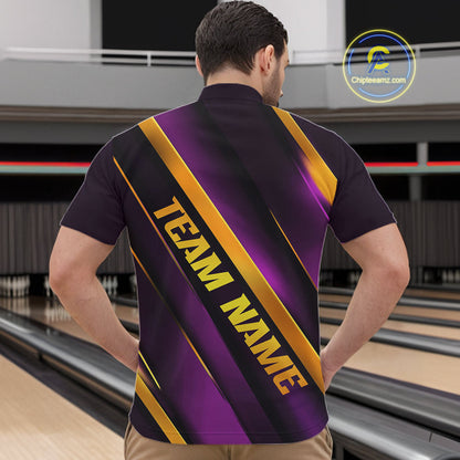 Custom Purple And Gold Bowling Tournament Shirts For Men And Women With Names IPHW10648