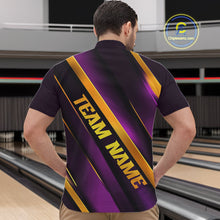 Load image into Gallery viewer, Custom Purple And Gold Bowling Tournament Shirts For Men And Women With Names IPHW10648