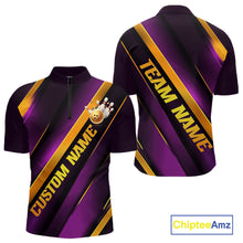 Load image into Gallery viewer, Custom Purple And Gold Bowling Tournament Shirts For Men And Women With Names IPHW10648
