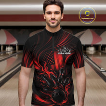 Load image into Gallery viewer, Custom Red Patrotic Flame Bowling Men Quarter-Zip Shirt, US Flag Bowling Team Jersey IPHW11160