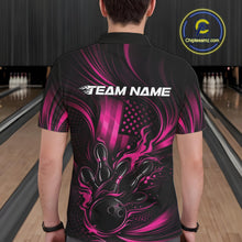Load image into Gallery viewer, Custom Pink Patrotic Flame Bowling Men Polo Shirt, US Flag Bowling Team Jersey IPHW11163