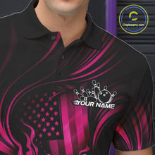 Load image into Gallery viewer, Custom Pink Patrotic Flame Bowling Men Polo Shirt, US Flag Bowling Team Jersey IPHW11163