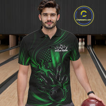 Load image into Gallery viewer, Custom Green Patrotic Flame Bowling Men Polo Shirt, US Flag Bowling Team Jersey IPHW11164