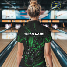 Load image into Gallery viewer, Custom Green Patrotic Flame Bowling Women Polo Shirt, US Flag Bowling Team Jersey IPHW11164
