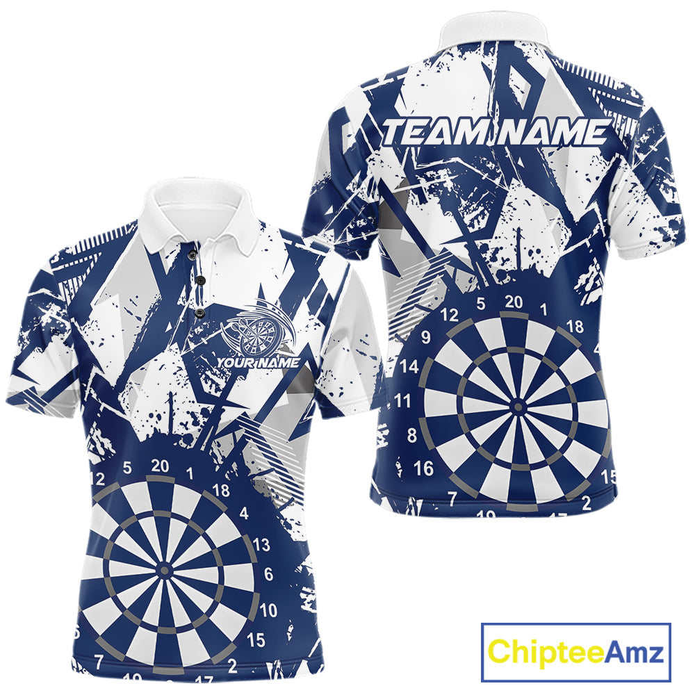 Custom Grunge Splatter Blue And White Dartboard Dart Team Men Polo Shirts, Dart Jerseys IPHW9971