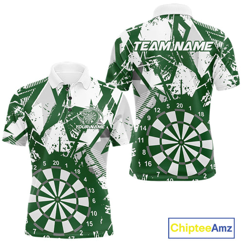 Custom Grunge Splatter Green And White Dartboard Dart Team Men Polo Shirts, Dart Jerseys IPHW9972