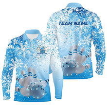 Load image into Gallery viewer, Blue Snowflake Custom Christmas Bowling Shirts For Men, Xmas Bowling Team Uniform Bowler Outfit IPHW7863