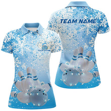 Load image into Gallery viewer, Blue Snowflake Custom Christmas Bowling Shirts For Women, Xmas Bowling Team Uniform IPHW7863