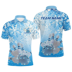 Blue Snowflake Custom Christmas Bowling Shirts For Men, Xmas Bowling Team Uniform Bowler Outfit IPHW7863