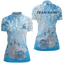 Load image into Gallery viewer, Blue Snowflake Custom Christmas Bowling Shirts For Women, Xmas Bowling Team Uniform IPHW7863